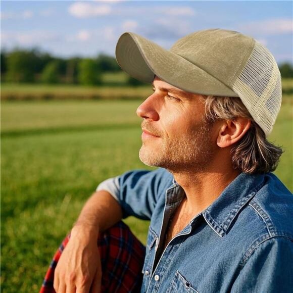 Mens Mesh Baseball Cap Adjustable Trucker Hat Curved Bill Breathable Sun Hat - Picture 3 of 8